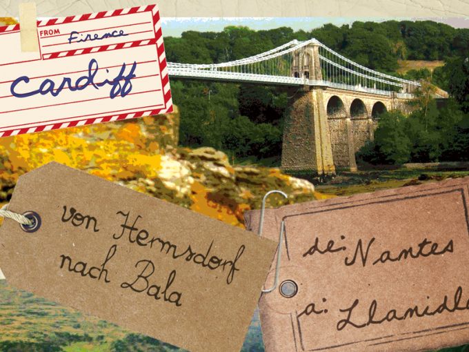 Menai Suspension Bridge and European luggage labels.