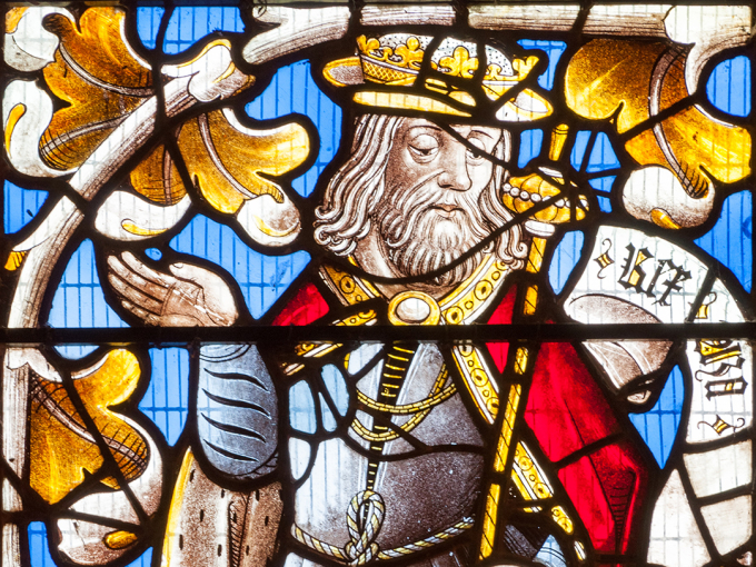 Medieval stained glass of an Old Testament king.